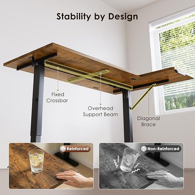 OffiGo Electric L Shaped Standing Desk, 63 Inches Height Adjustable Table, Reversiable Corner Stand Up Desk, Lifting Computer Table for Home Office, Computer Workstation, Rustic Brown