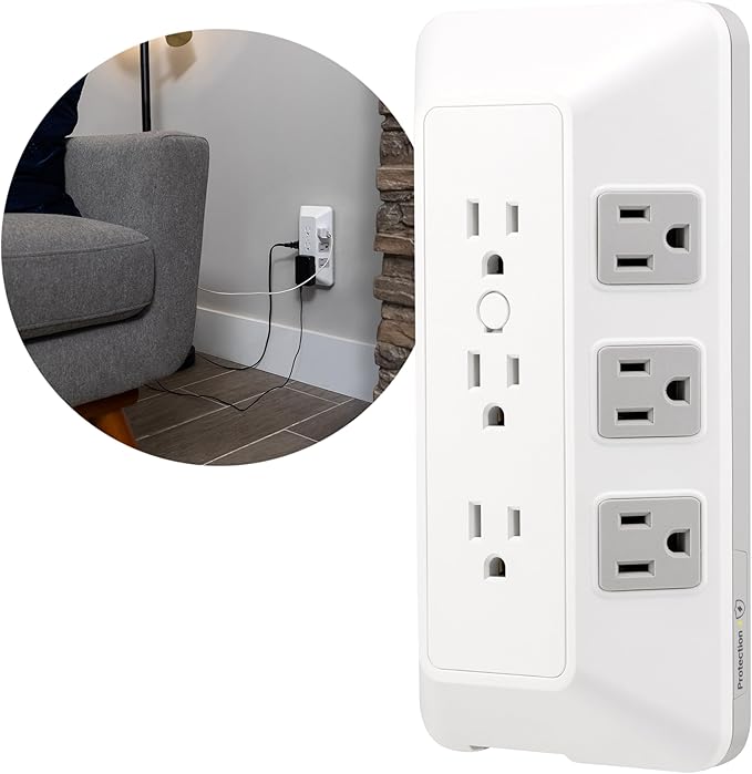 GE 9-Outlet Surge Protector, Multi Plug Outlet Extender, Wall Tap, Adapter Spaced, for Home, School, and Office, 1780 Joules, White/Gray - 73628