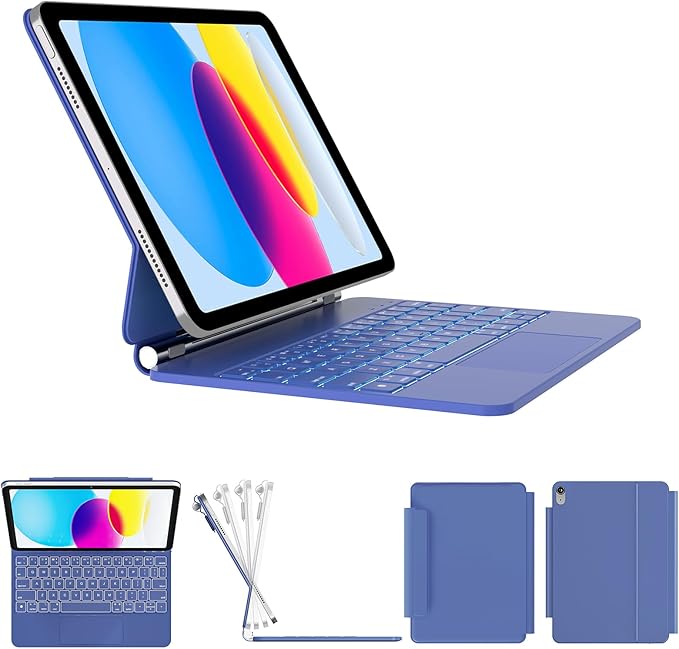 for iPad 11th(A16, 2025)/10th Generation Case with Keyboard, Magic Keyboard 2022, Springy Backlit Keys, Stain-Resistant Surface, Multi-Touch Trackpad, Blue