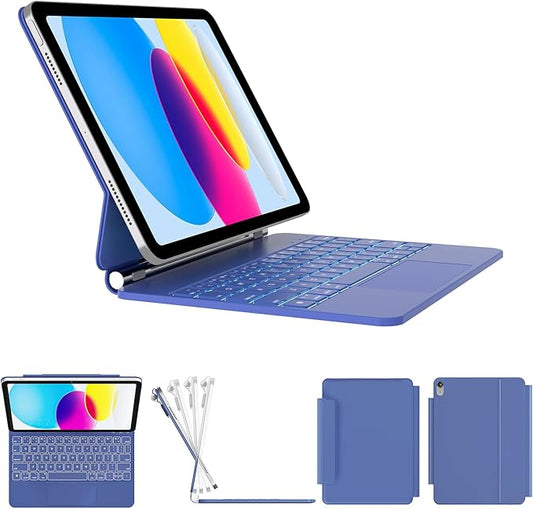 for iPad 11th(A16, 2025)/10th Generation Case with Keyboard, Magic Keyboard 2022, Springy Backlit Keys, Stain-Resistant Surface, Multi-Touch Trackpad, Blue