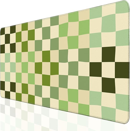Desk Cover Mat, XXL Large Mouse Pad, Cute Desk Pad Decor for Office Game Home 31.5 X 15.7 Inch (Green Checkered)