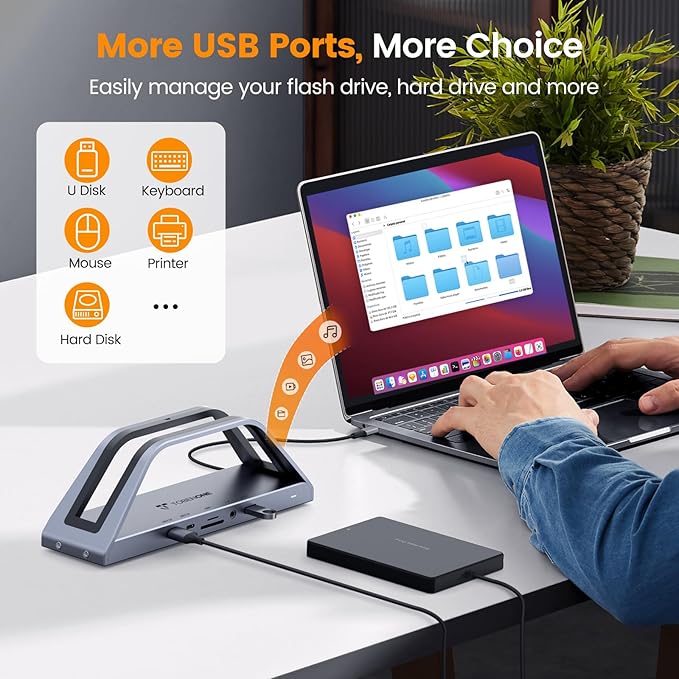 TobenONE 14-in-1 MacBook Pro/Air Docking Station Dual 4K Monitor, Laptop Docking Station Stand for MacBook M1/M2/M3/M4/M5, Driver-Based, USB C Dock with 65W Power Adapter, 2 HDMI,VGA, 5Gbps USB, RJ45