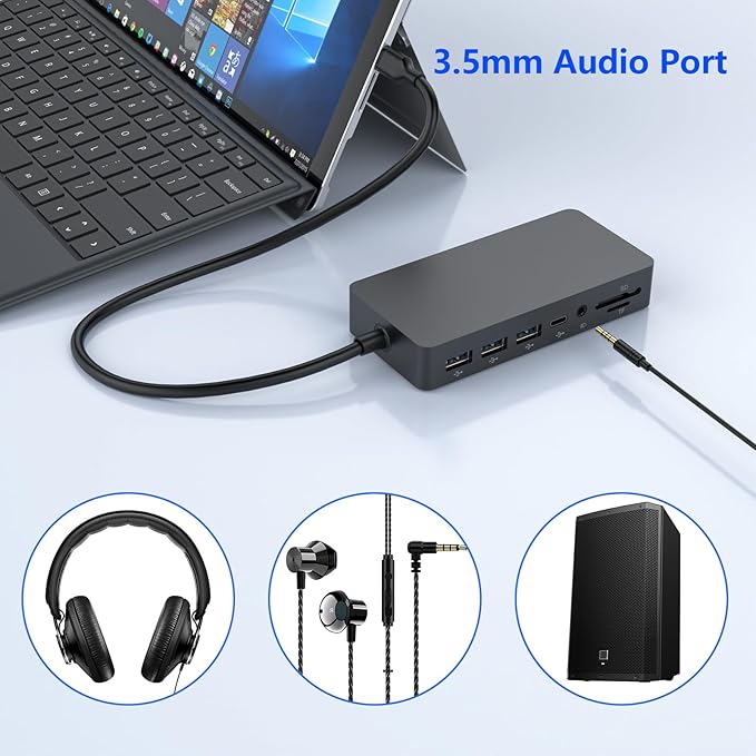 Surface Thunderbolt 4 Dock Triple Displays, 11 in 1 Surface USB4 Dock Docking Station with 4K HDMI+DP+VGA for Surface Pro 12/11/10/9/8/X/7+/7, Laptop 7/6/5/4/3, Laptop Studio 2/1, Go 4/3/2/1