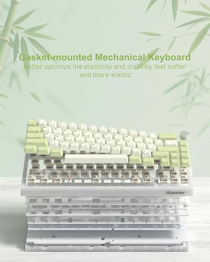 Womier 60% Gaming Mechanical Keyboard Green QMK/VIA Creamy Keyboard Wired, Hot Swappable Gasket Mount RGB Key Board & PBT Keycaps(VK66 PRO)