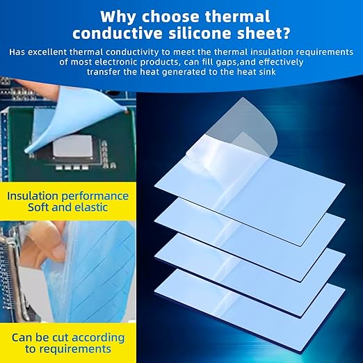 20PCS 40x80mm Heat Resistant Silicone Thermal Pads for Laptop Heatsink CPU GPU SSD LED Cooler 0.5mm/1mm/1.5mm/2mm Thickness（5PCS/Each）