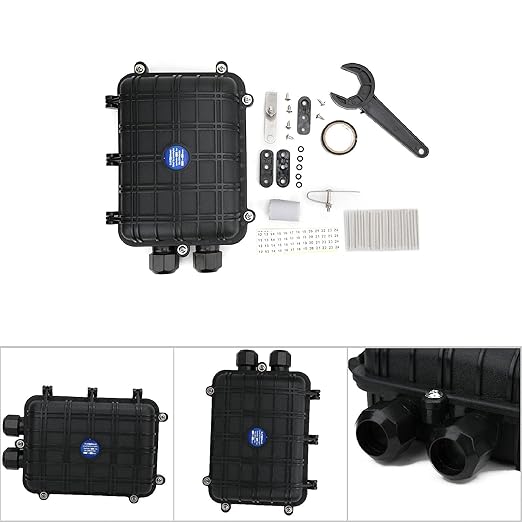 1 in 1 Out Horizontal Fiber Optic Splice Enclosure, IP68 24 Core Connection Box, Reinforced Plastic Optical Cable Junction Case for Overhead Pipeline and Direct Burial (24 cores)