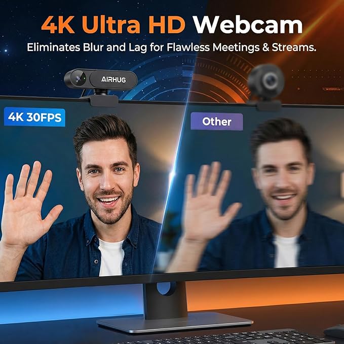 AIRHUG 4K UHD USB Webcam No Mic with Privacy Cover for Secure Meetings - 16MP Sony Sensor, PDAF Fast Focus, 63° Gold FOV, Auto Light Balance, Streaming Camera Without Audio for PC/Laptop/Desktop