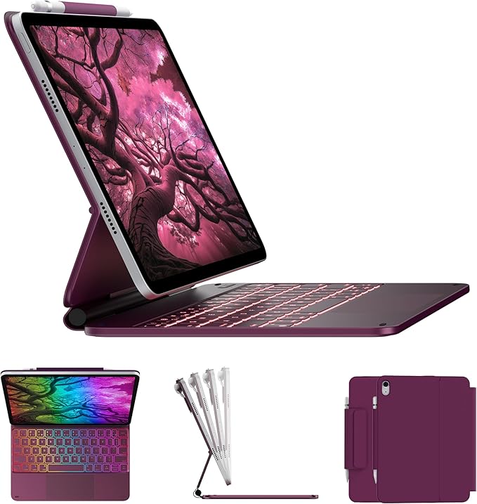 typecase Edge Keyboard Case for iPad 11th Gen A16 (2025) & 10th Gen 10.9" (2022) – Multi-Touch Trackpad, 11-Color Backlit Magic-Style Keyboard – Floating Magnetic Stand, Pencil Holder – Raspberry