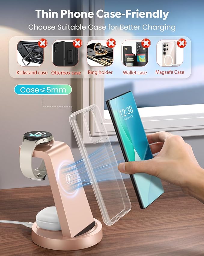 Wireless Charger for Samsung: 3 in 1 Wireless Charging Station for Samsung Galaxy Watch 8 7 6 5 4 3 Pro Classic Galaxy Buds - Charger Dock Stand for S26 S25 S24 Ultra S23 S22 S21 Note Z Fold Android