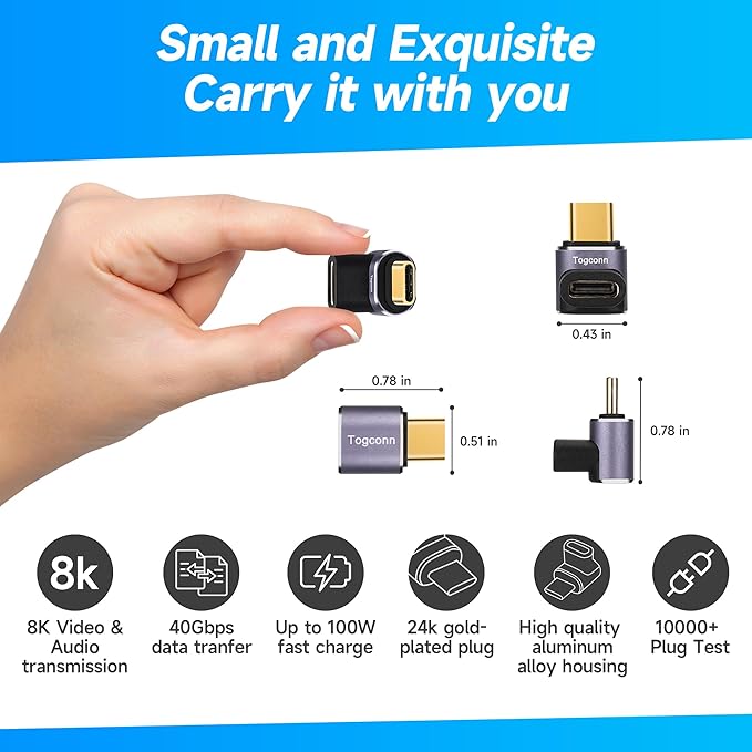 90 Degree Right Angle USB C Adapter (4 Pack), USB Type-C Male to Female Extender Connector, 40Gbps, 8K@60Hz Compatible with MacBook Pro/Air, iPhone 15/15 Pro Max, iPad Pro, Tablet, Phone, More