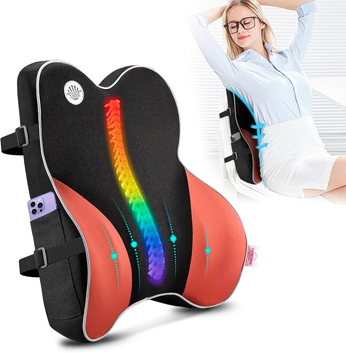 Lumbar Support Pillow for Office Chair,Memory Foam Back Support for Chair,Car Seat,Computer Chair,Recliner with Breathable Mesh Cover,Ergonomic Design for Back Pain Relief Improve Posture (Black)