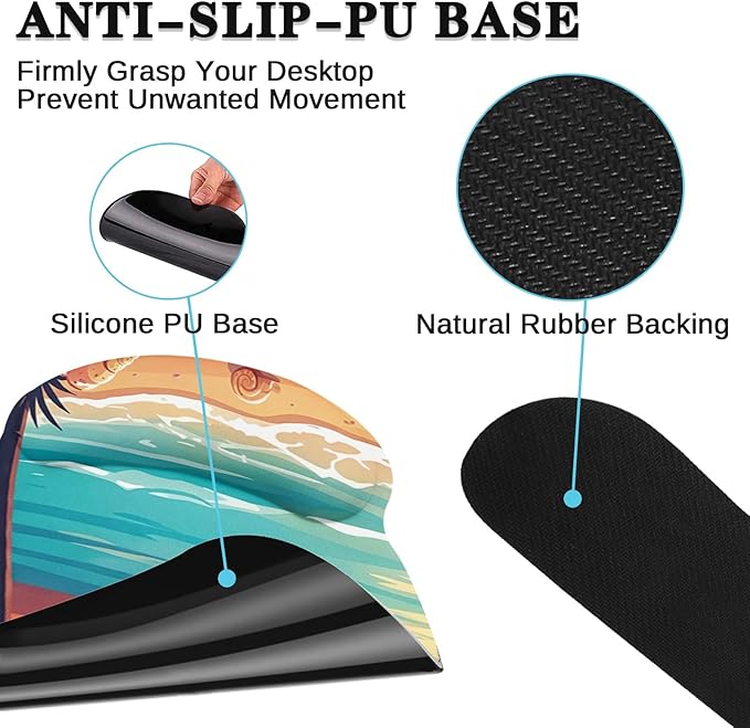 Arttown Ocean Beach Sailboat Desk Mat Tropical Mouse Pad Set 4 in 1 Ergonomic Design Large Mouse Pad + Keyboard Wrist Rest + Mouse Wrist Rest + Coaster Suitable for Home Office Study Game