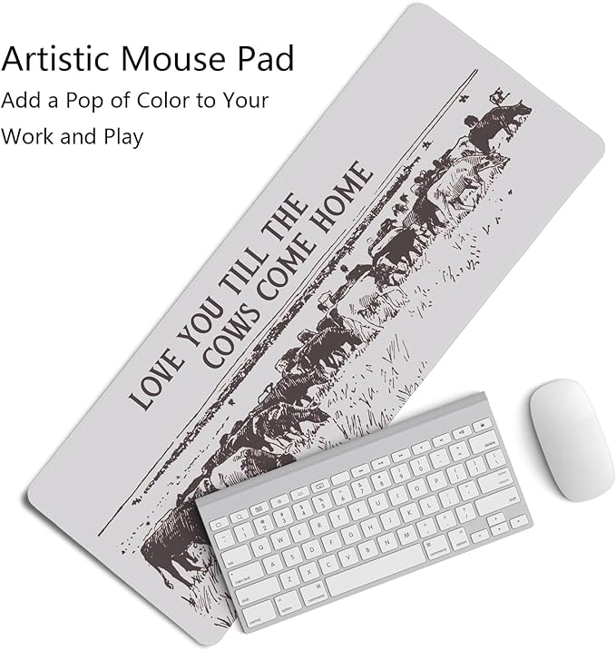 Grey Western Cowboy Art Mouse Pad,Retro Western Cows Desk Mat Laptop,XL Large Cowboy Preppy Mouse Pad,Vintage Mid Century Modern Masculine Desk Mat for Western Home Office Dorm,31.5 X 11.8 in