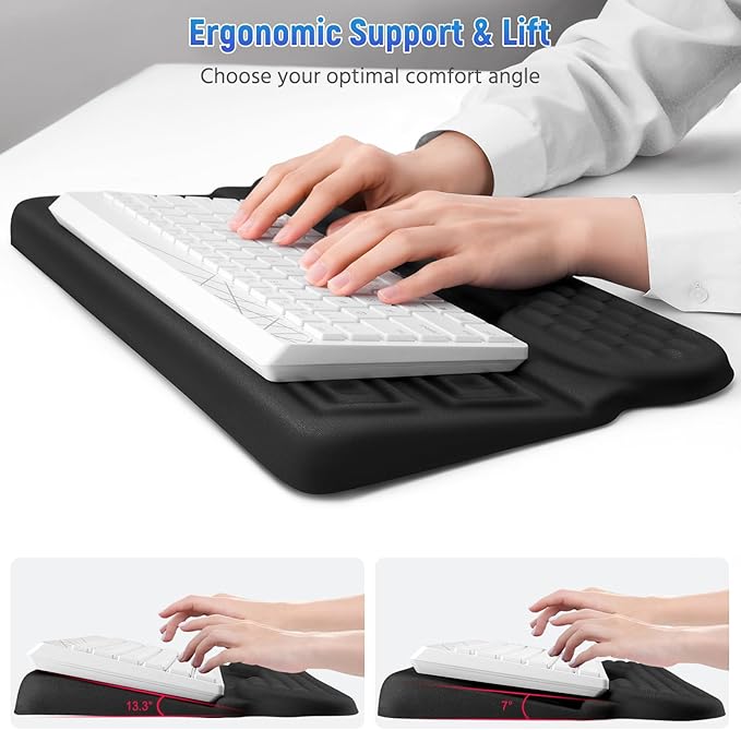 MOSISO Wrist Rest with Keyboard Stand, 3-in-1 Ergonomic Keyboard Riser Holder Lifter Tray with Wrist Pad&Pen Slot, Non-Slip Base Pain Relief&Easy Typing Pad with Memory Foam for Home Office, Black