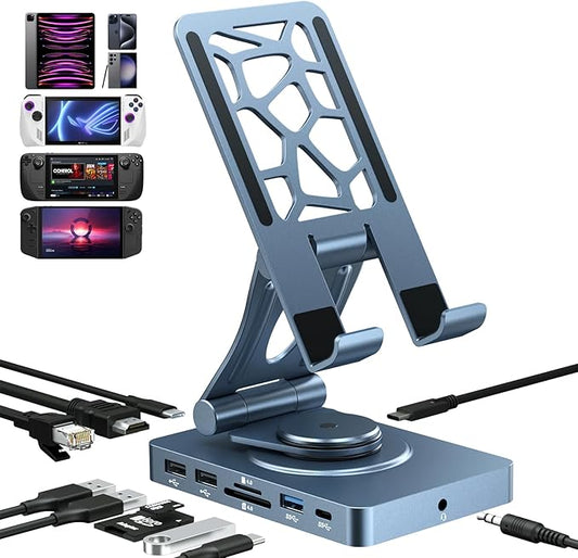 NEWQ iPad Docking Station Stand, 11-in-1 Dock with 4K 120Hz HDMI, 10Gbps Data, SD/TF 4.0, RJ45 Ethernet, Audio, Ventilated Design for iPad, Tablets, Steam Deck, ROG Ally, Legion Go, MSI Claw
