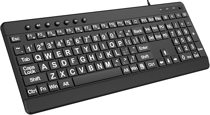 EDJO Large Print Ergonomic Keyboard, Full Size Keyboard with Wrist Rest, Silent Wired USB Computer Keyboards with Oversized Letter Keys Easy to See and Type for Laptop, PC, Windows, Desktop
