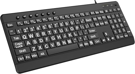 EDJO Large Print Ergonomic Keyboard, Full Size Keyboard with Wrist Rest, Silent Wired USB Computer Keyboards with Oversized Letter Keys Easy to See and Type for Laptop, PC, Windows, Desktop