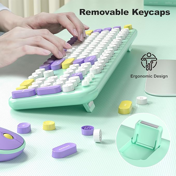 Wireless Keyboard and Mouse Set, SQMD Typewriter Full Size Keyboard with Number Pad, 2.4G USB Cute Typewriter Keyboard and Mouse Combo, for Windows 7/8/10, Laptop, Desktop, PC - Blue Colorful