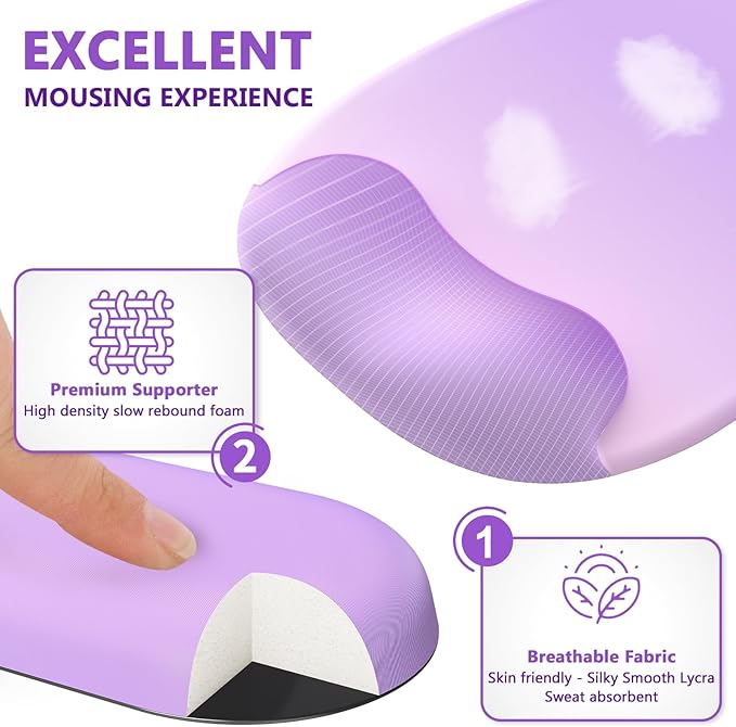 AKIT Ergonomic Mouse Pad with Wrist Rest& Keyboard Wrist Rest, Wrist Rest for Computer Keyboard, Pain Relief, Non-Slip Rubber Base, Mousepad Wrist Support for Gaming, Office, Gradient Violet