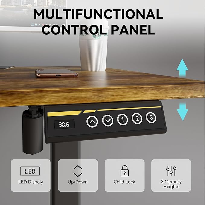 Electric Standing Desk,40x24 Inches Adjustable Height Stand up Desk, Sit Stand Home Office Desk with Splice Board, 3 Preset Heights,Equipped with Hooks,Ergonomic Computer Workstation，Brown