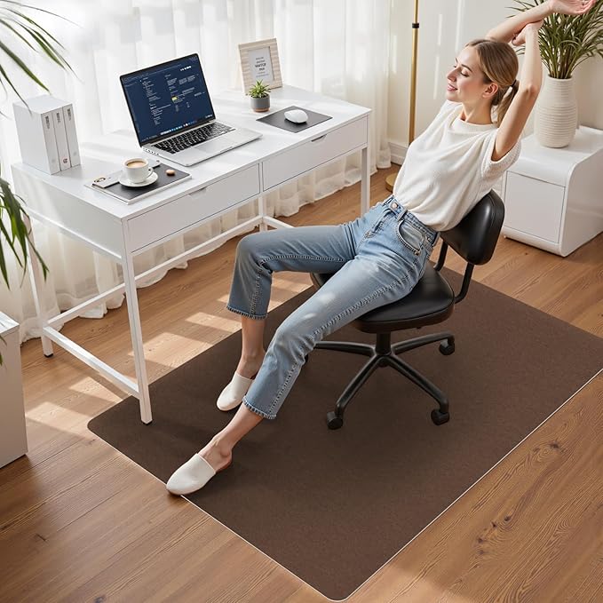 Sycoodeal Office Chair Mat for Hardwood Floor,Slip Resistant Floor Mat for Office Computer Gaming Chair,Heavy Duty Floor Protector for Rolling Chairs,Easy to Clean,Coffee(48"x55")