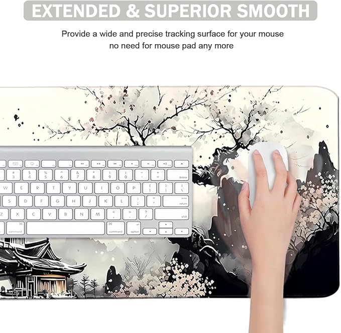 Large Mouse Pad Set, Japanese Extended Mouse Pad Black Desk Pad Easy Typing for Typing Office Game 31.5 x11.8 in - Japanese Scenery