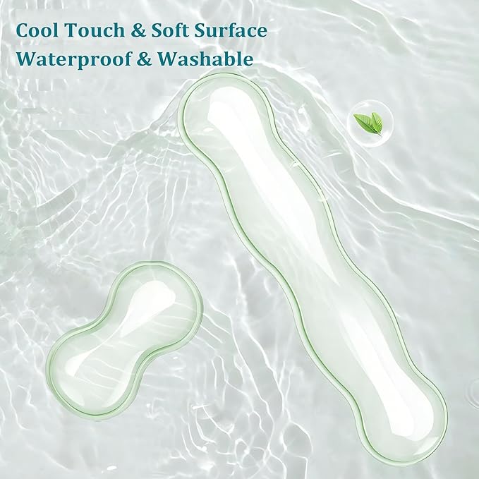 Gel Keyboard Wrist Rest Set, Clear Wrist Rest for Keyboard and Mouse, Ergonomic Keyboard Mouse Wrist Rest for Typing Pain Relief, Suitable for Office, Gaming, Computer, Laptop - Transparent Green