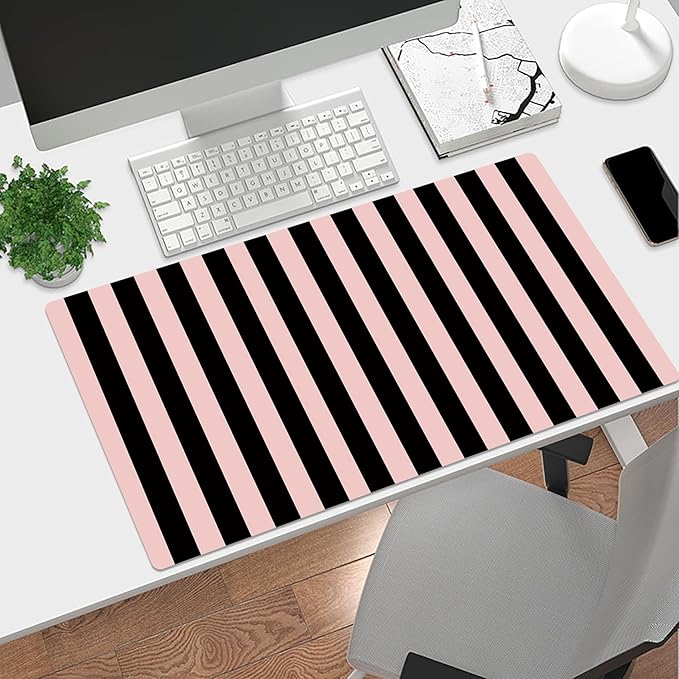 EOBTAIN Pink and Black Large Mouse Pad Vertical Striped Keyboard Mat 31.5x15.7 Inch Smooth Non-Slip Rubber XXL Gaming Mousepad Extended Desk Mat Cute Desk Accessories for Office Home