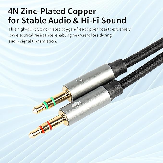 Headphone Splitter for Computer, KBEAR KA01 3.5mm Female to 2 Dual 3.5mm Male Braided Audio Adapter Cable, Y Splitter Audio Cable-Separate Microphone & Headphone Port Gaming Headset Earphone Adapter