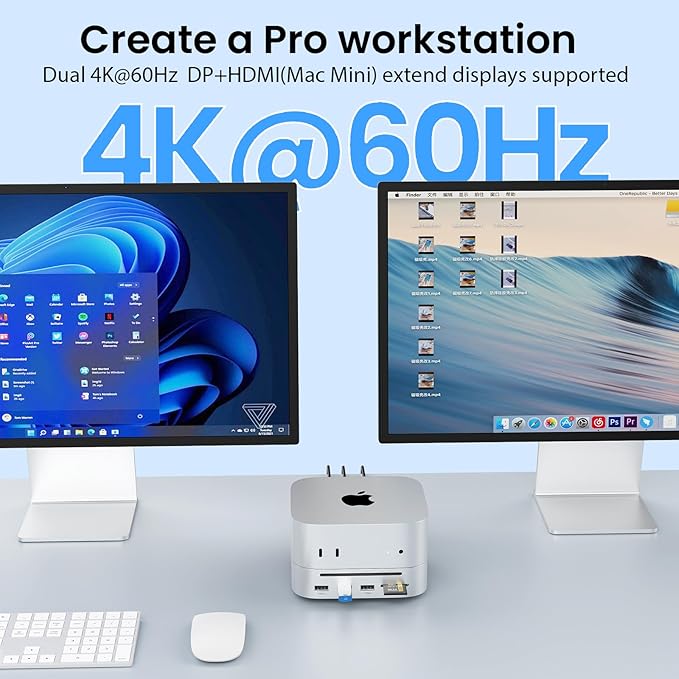 Mac mini M4 Docking Station with Display Port M.2 NVMe Enclosure, Mac mini M4 Dock Hub with 10Gbps UBS A USB C, SD TF Card Slots, 3.5mm Audio Jack