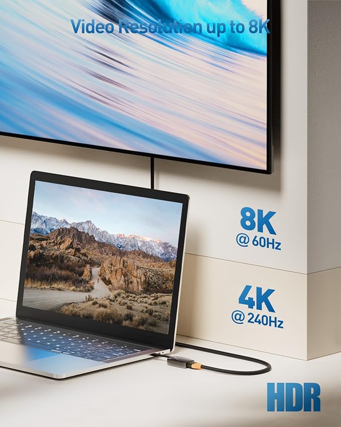 Cable Matters USB C to HDMI 2.1 Adapter, Supports 4K@240Hz 8K@60Hz & HDR, Thunderbolt 4 Compatible for MacBook, iPad Pro, iPhone 16/15, 4K@60Hz on MacBook, Not Compatible with USB-C Monitors