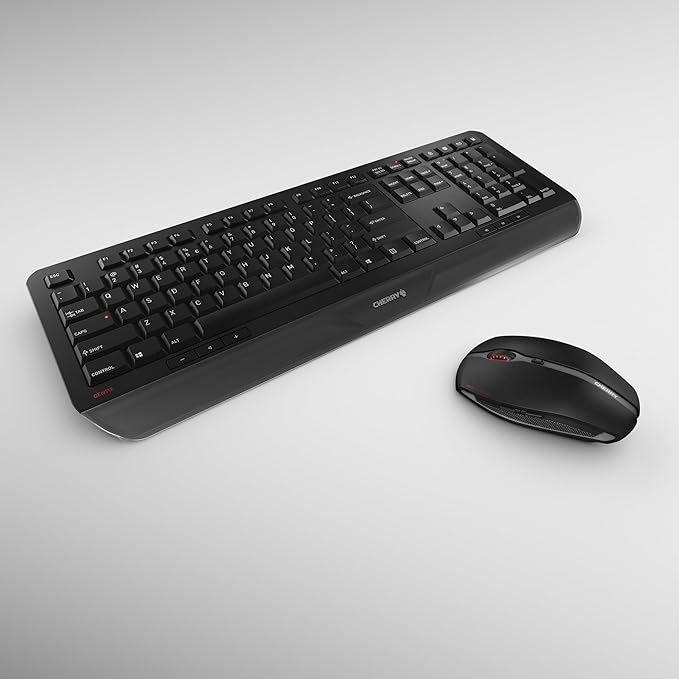 Cherry Gentix Wireless Keyboard and Mouse Set Combo for Desktop - Full Size For Computer Desktop or Laptop at the Office or At Home - Silent, Quiet Keystrokes With an Ergo Build - Black
