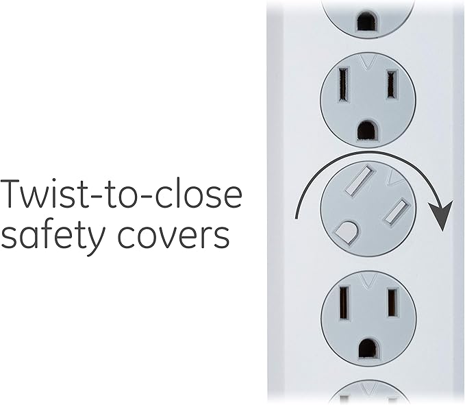 GE Surge Protector Power Strip, 6 Ft Extension Cord, 6 Outlet Extender, 800 Joules, Flat Plug, Twist-to-Close Safety Covers, ETL Listed, White, 2 Pack, 54638
