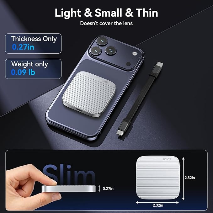512G External SSD Magnetic Portable SSD USB 3.2 Gen 2x2 up to 2000MB/s 4K 120 fps ProRes HDR Video Record Metal USB-C External Solid State Drive for iPhone 16 Pro Max, Smartphone, Tablet, Laptop