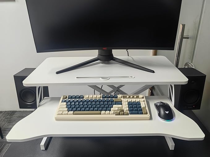 Instant Ergonomic Standing Desk Converter - 32" Wide, No Assembly, Sit-Stand Workstation for Pain Relief & Productivity (White)