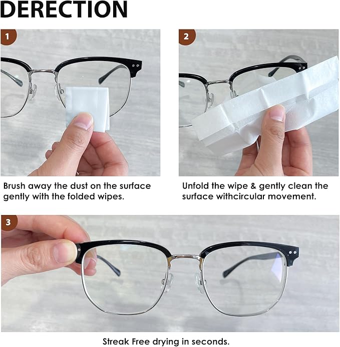 200 Count Lens Wipes for Eyeglasses, Eye Glasses Cleaner Wipes Pre-moistened Individually Wrapped Sracth-Free Streak-Free Eyeglasses Cleaning for Sunglass, Camera Lens, Goggles