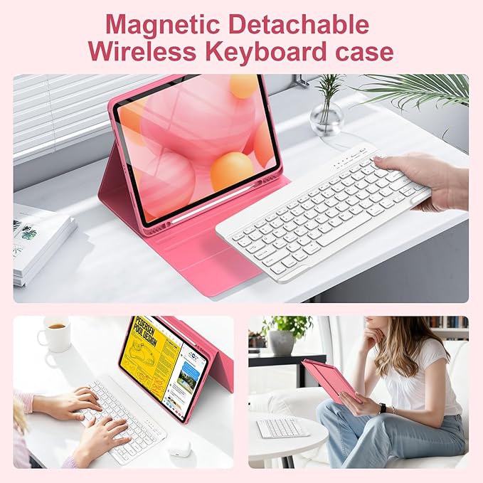 TQQ for iPad Air 13-inch (M4/M3/M2, 2026/2025/2024) & Pro 12.9 inch Case with Keyboard, Keyboard case for 12.9-inch iPad Pro 6th/5th Gen - with Pencil Holder for iPad Air 13-inch 2026 (Watermelon Red)
