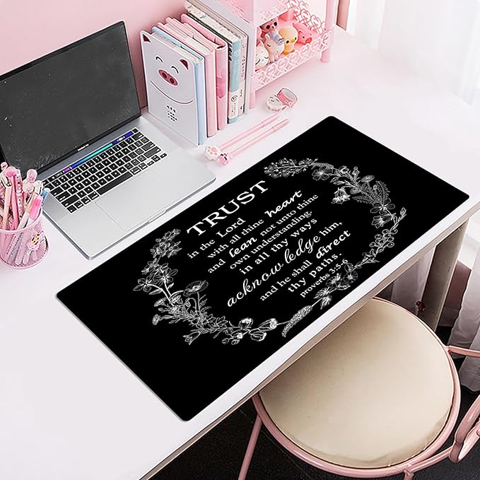 EOBTAIN Black and White Large Mouse Pad Bible Verse Keyboard Mat 31.5x15.7 Inch Scripture XXL Thin and Big Extended Desk Mat Smooth Non-Slip Rubber Mousepad Relaxing Spiritual Desk Accessories