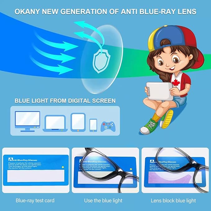 Okany Blue Light Glasses for Kids 3 Pack Blue Light Blocking Glasses for Girls Boys Computer Gaming Screen Glasses, Anti Glare Eyestrain Teen Fashion Glasses Age 3-10