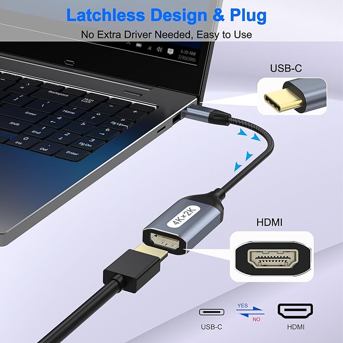 USB C to HDMI Adapter, Thunderbolt to HDMI Adapter 4K Cable, USB Type-C HUB for Laptop MacBook Pro/Air, iPhone16/15 Pro Max, Dell XPS, HP, Thinkpad, Etc. (2 Pack)
