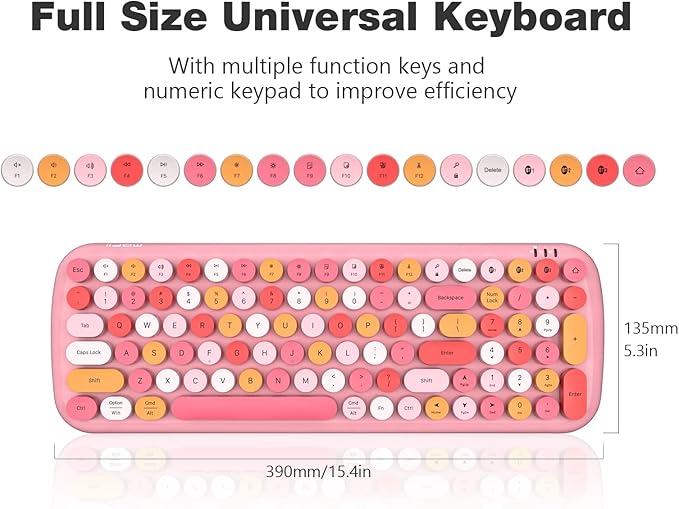 MOFII Wireless Keyboard and Mouse Combo, Full-Size Retro Typewriter-Style Wireless Keyboard with Optical Mouse for Computer/Laptop/Windows/Mac (Light Pink)