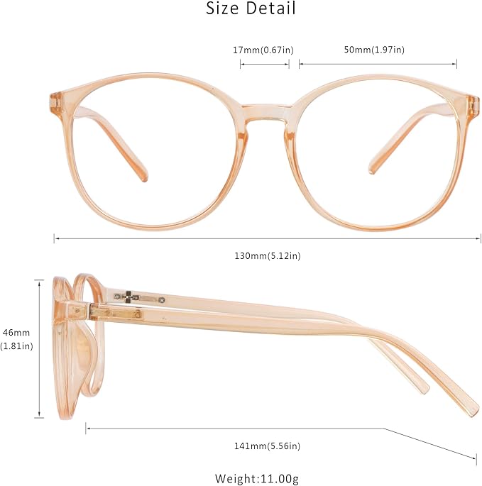 LifeArt Round Blue Light Blocking Glasses, Computer Glasses, Gaming Glasses, TV Glasses for Women Men (Champagne, No Magnification)