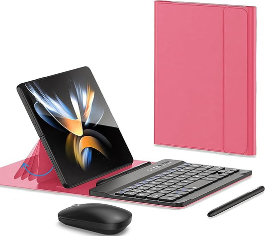 for Samsung Galaxy Z Fold 7 6 5 Keyboard and Mouse, Portable Mini Bluetooth Keyboard with Leather Case and Capacitive Pen, 4 in 1 Set for Z Trifold Fold7 Accessories