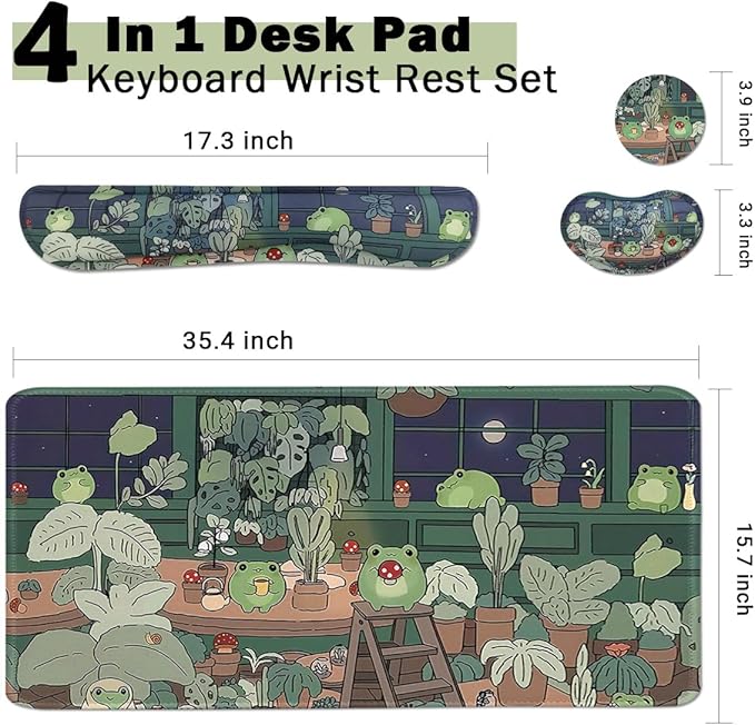 Cute Frog Large Mouse Pad Set, Kawaii Extended Mouse Pad Set Desk Pad Easy Typing for Typing Office Game 31.5 x11.8 in - Kawaii Frog