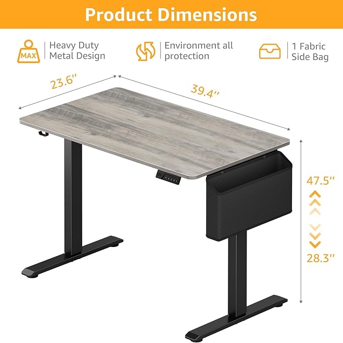 Grey Electric Compact Standing Desk - 40 Inch Small Office Computer Sit to Stand Desk for Work Study Writing, Mini Sit to Stand Desks Workstation Table for Adult Boys Girls Home Office Bedroom