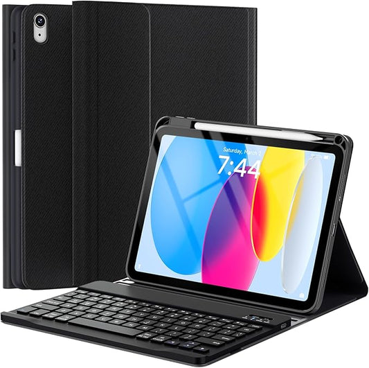 OYEEICE for iPad 11th A16/ 10th Gen Case with Keyboard (2025/2022, 11/10.9 Inch) - Wireless, Detachable, Cover with Pencil Holder - Black