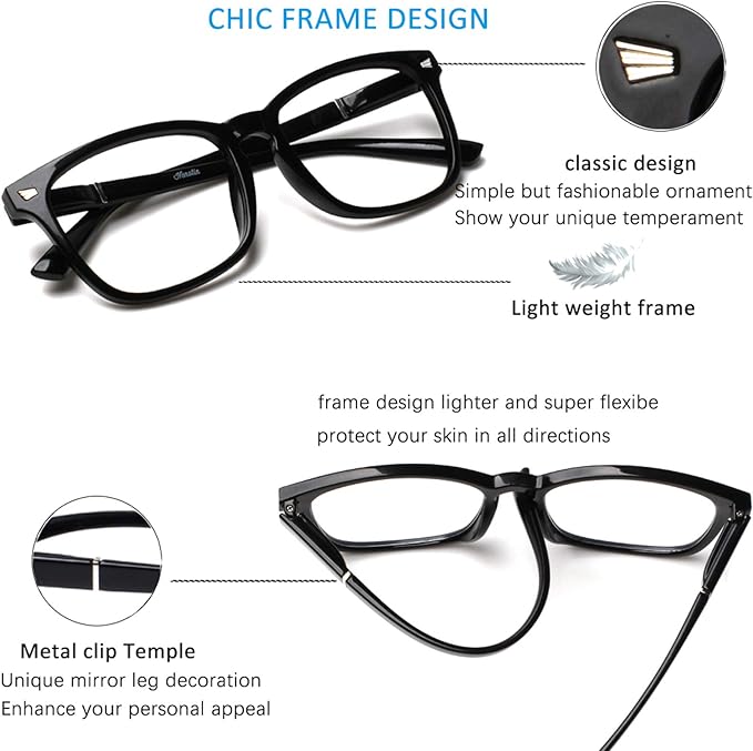 Henotin 4-Pack Blue Light Blocking Reading Glasses Women Men,Spring Hinge Computer Readers,Anti UV Ray Square Nerd Eyeglasses (4-pack Mix Color, 0.00, Diopters)