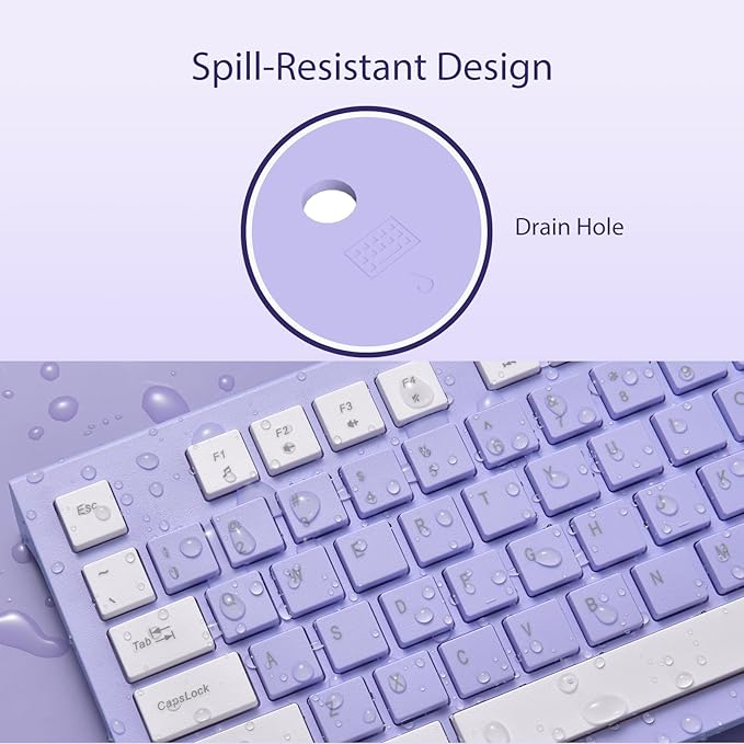 Wired Keyboard, Ultra-Thin USB Wired Computer Keyboard, Low-Profile Keys, Spill-Resistant, Multimedia Keys, Compatible with Windows, Mac, Chrome, Linux, and Android-Purple