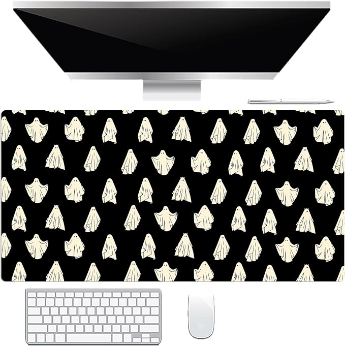 EOBTAIN Halloween Gaming Mouse Pad,Cute Ghost Large Desk Mat for Keyboard and Mouse,XXL Extended Computer Mat Non Slip Rubber Base,Waterproof Mousepad for Office,Desk Protector,31.5x15.7 Inch,Black