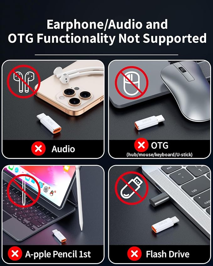 BOMIE Light-ning to USB C Adapter 4Pack,PD Fast Charging and Data Transfer,USB C Charger Connector Cable for M-acBook,Phone 15/16/17 Pro Max,Pad,G-alaxy,X-peria,No for Headphone/OTG/Flash Drive/Pencil